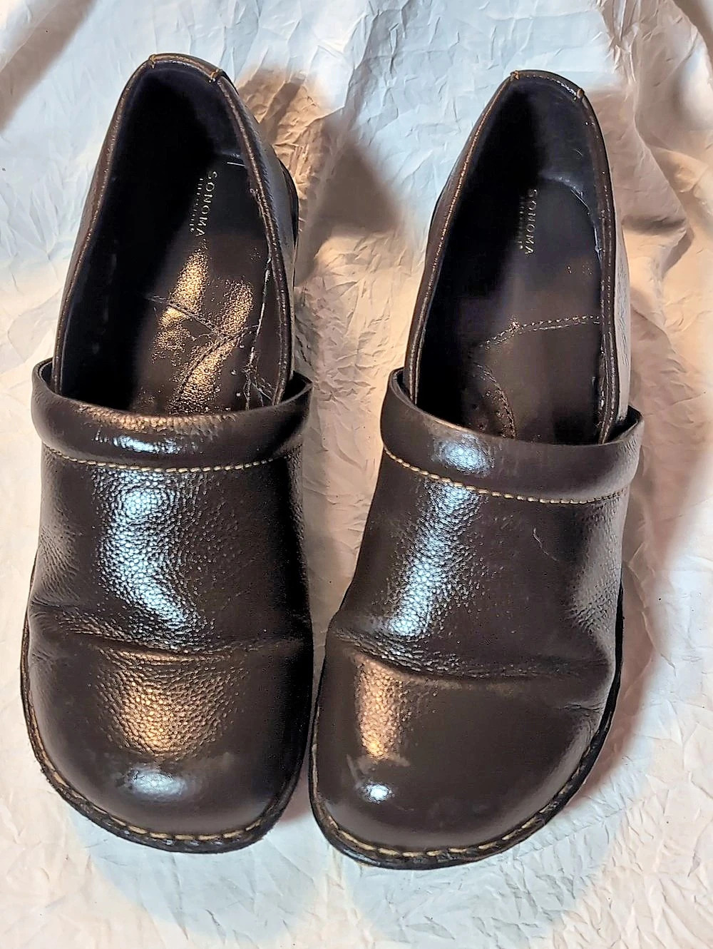 SONOMA Goods For Life Brown Leather Comfort Mules Clogs Women's Size 10